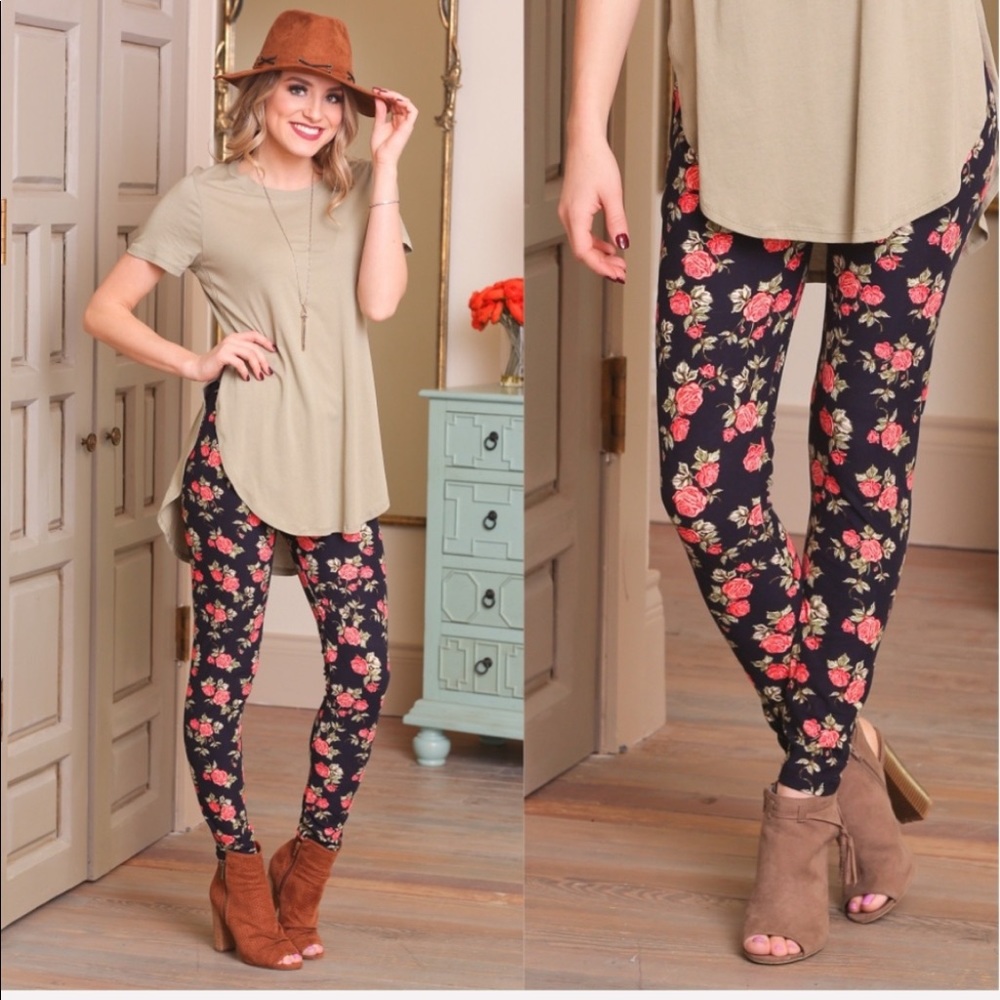Infinity Raine Floral Print Soft Brushed Leggings